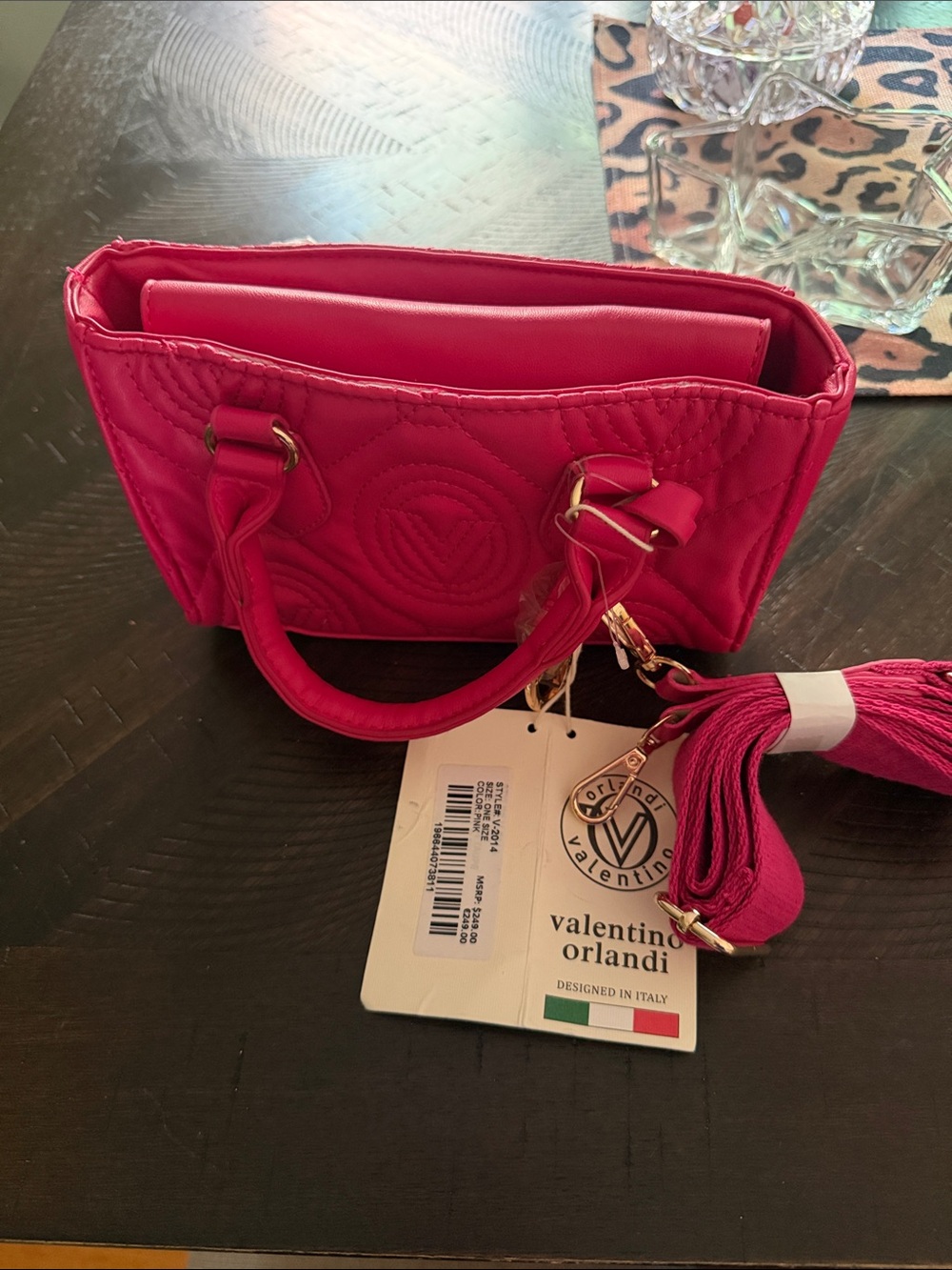 Valentino Orlandi Vibrant Fuchsia Quilted Mini Tote with Tassel
